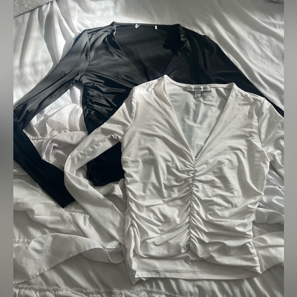 Bella Hadid Inspired White & Black Ruffled Long Sleeves (2 shirts) - Picture 3 of 7